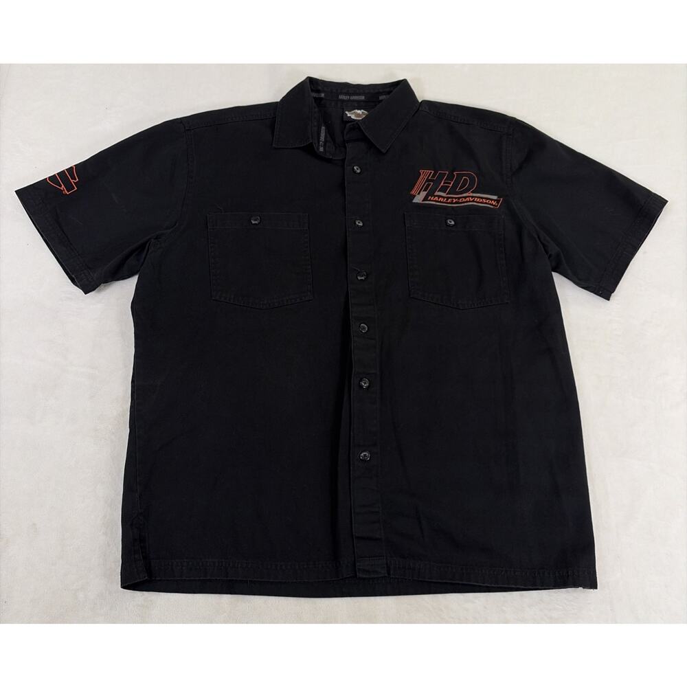 Harley-Davidson Men’s Black Mechanic Work Shirt Embroidered Logo Size Large FS